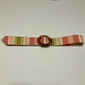 Eliza B Preppy Fabric Striped Belt with Slide Tortoise Shell Buckle, Small
